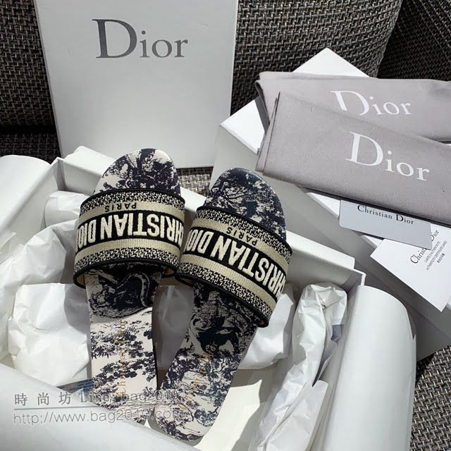 DIOR女鞋 迪奧2021專櫃新款磨砂新大底涼拖 Dior一字型刺繡平拖  naq1501